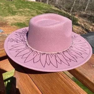 Handmade, hand burned felt wide brim hat. Made by me! Perfect for Nashville! In Full Bloom | Wide Brim Hat | Rancher Hat | Hand Burned  main image 4